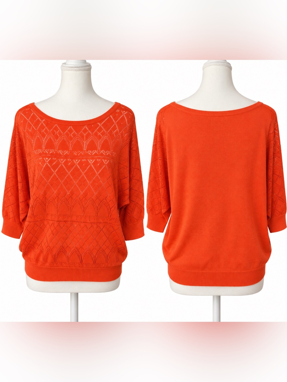 NWT New York & Company Coral Orange Open Knit Sweater Size M